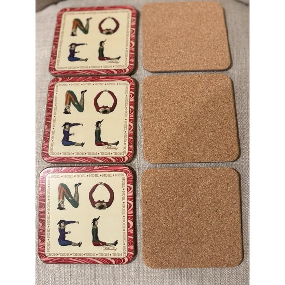 Pimpernel Noel Coasters Set Of 6 Made In England Hotch Potch Cork Back 4” - Picture 2 of 7